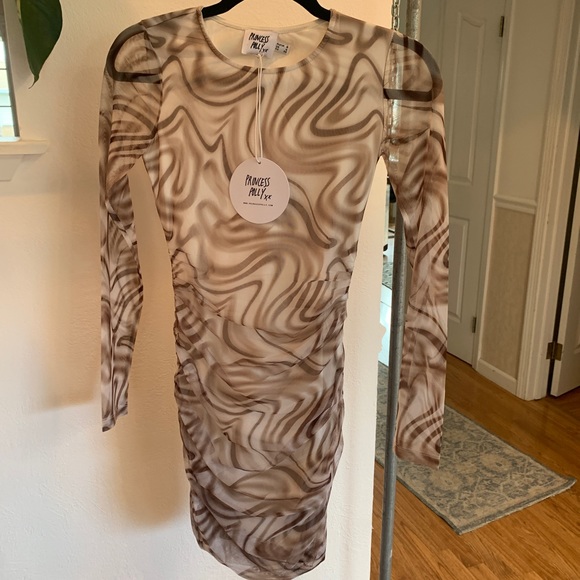 Princess Polly Disco fever swirl grey white mesh long sleeve 4 small Hazel NEW - Picture 2 of 5